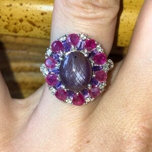 Natural Star Ruby Amethyst Sterling Silver Cocktail Ring